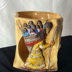 Handcrafted Ceramic Vase/Tea light candle holder with Cultural Design